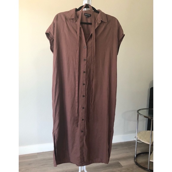 Frank And Oak Commuter Button Front Midi Dress in Brown - Picture 2 of 4